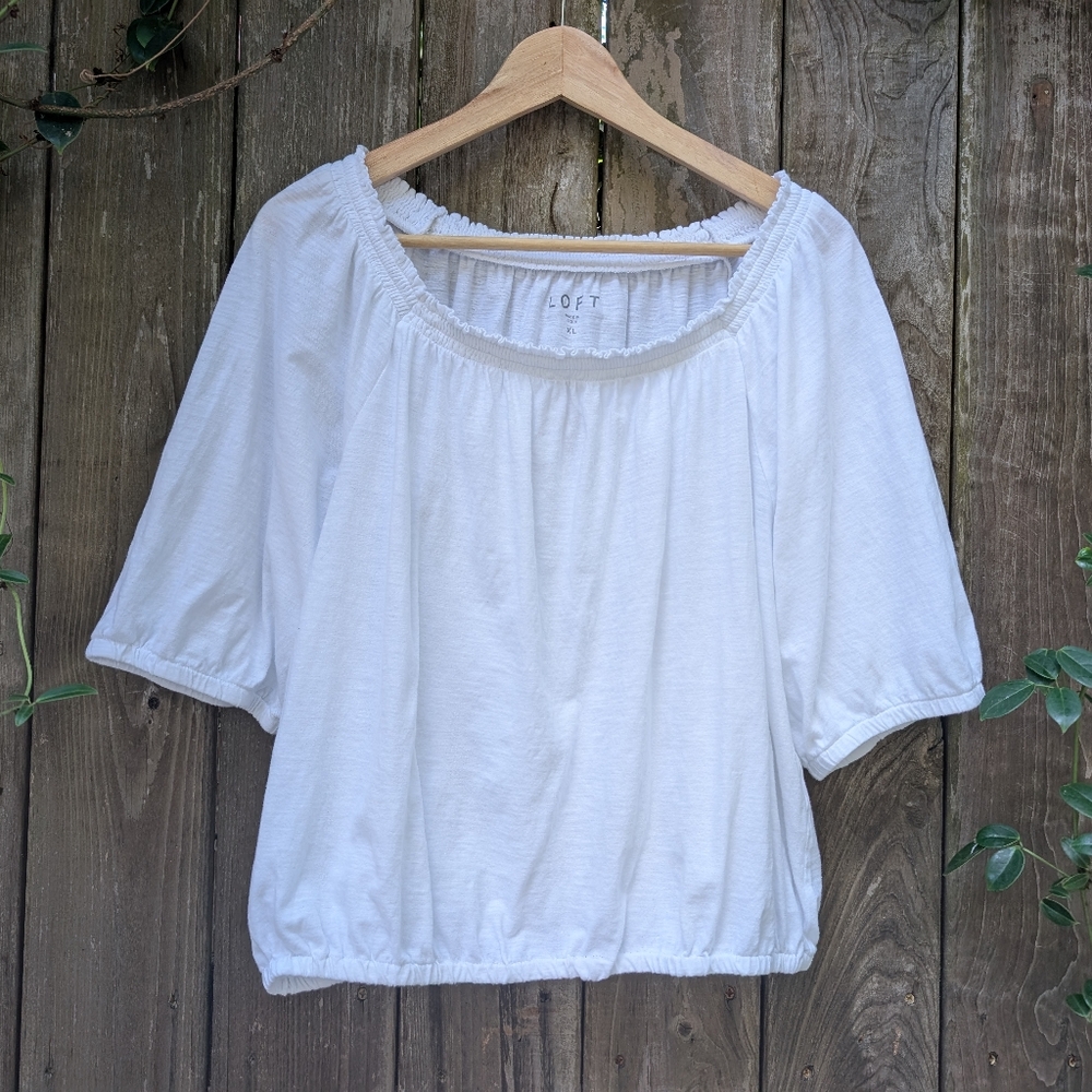 Loft White Peasant Blouse, Size XL